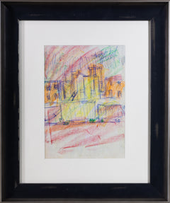 Purvis Young Dual-Sided Signed Original Urban Landscape Crayon and Ink Drawing