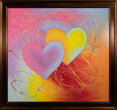 Steve Kaufman Large Hearts Pop Art Painting Large Original Oil Painting Signed