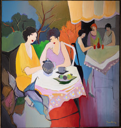 Itzchak Tarkay Extremely Large 60" x 60" Signed Original Acrylic Painting Ladies Seated at Tables
