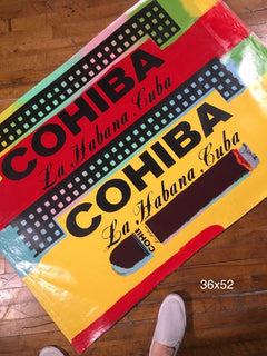 Steve Kaufman Double Cohiba Warhol Famous Assistant Pop Art Oil Painting Canvas by Steve Kaufman