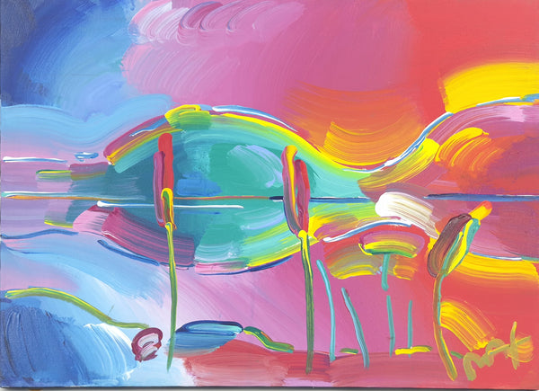 Peter Max Original Sunset Reeds I 1997 Signed Acrylic on Canvas Painting