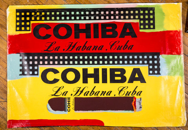 Steve Kaufman Double Cohiba Warhol Famous Assistant Pop Art Oil Painting Canvas by Steve Kaufman