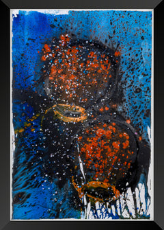 Dale Chihuly - Orange and Blue Baskets - Large 60” Signed Original Mixed Media Painting
