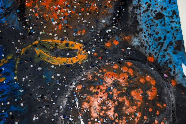 Dale Chihuly Orange and Blue Baskets Large 60” Signed Original Mixed Media Painting