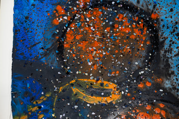 Dale Chihuly Orange and Blue Baskets Large 60” Signed Original Mixed Media Painting