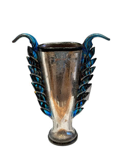 Dale Chihuly Copper and Midnight Blue Piccolo Venetian Vase Signed Unique Hand Blown Glass