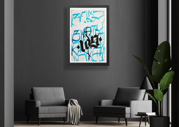 RETNA Original Painting Untitled Blue and Black Watercolor Graphic Abstract w COA