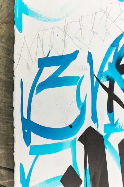 RETNA Original Painting Untitled Blue and Black Watercolor Graphite Abstract w COA