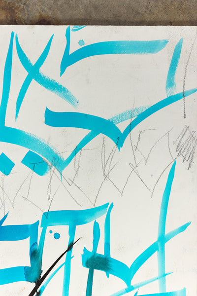 RETNA Original Painting Untitled Blue and Black Watercolor Graphite Abstract w COA