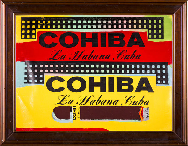 Steve Kaufman Double Cohiba Warhol Famous Assistant Pop Art Oil Painting Canvas by Steve Kaufman