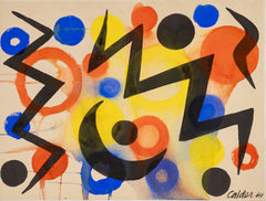 Alexander Calder, Black Lightning - Signed 1964 Original Gouache and Ink Painting