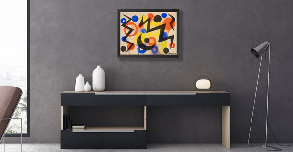 Alexander Calder, Black Lightning - Signed 1964 Original Gouache and Ink Painting