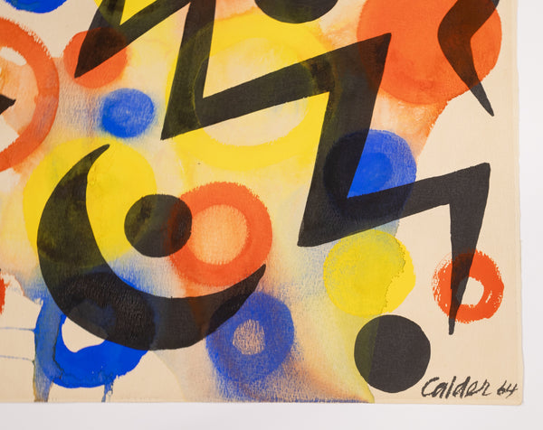 Alexander Calder Black Lightning Signed 1964 Original Gouache and Ink Painting