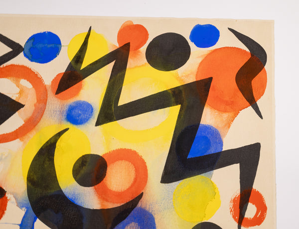 Alexander Calder Black Lightning Signed 1964 Original Gouache and Ink Painting