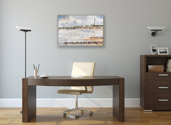 Anne Packard Provincetown Shoreline as Seen From the Harbor 1976 Signed Original Oil on Canvas Painting