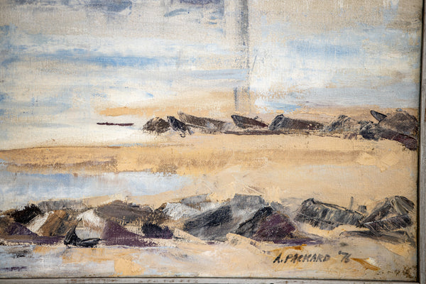 Anne Packard Provincetown Shoreline as Seen From the Harbor 1976 Signed Original Oil on Canvas Painting