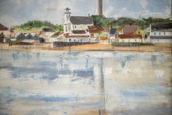 Anne Packard Provincetown Shoreline as Seen From the Harbor 1976 Signed Original Oil on Canvas Painting