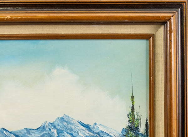 Original 1983 Bob Ross oil painting (18x24) featuring a serene mountain and lake landscape in his signature wet-on-wet style, signed and authenticated