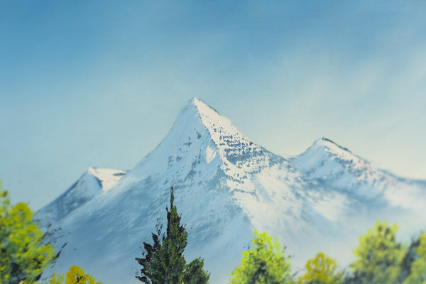 Bob Ross Painting Majestic Peaks 18x24 Signed Mountain Landscape w/ Bob Ross Inc COA