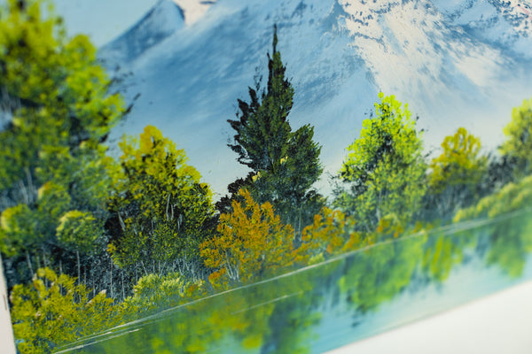 Bob Ross Painting Majestic Peaks 18x24 Signed Mountain Landscape w/ Bob Ross Inc COA