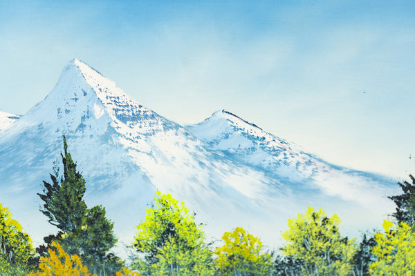 Bob Ross Painting Majestic Peaks 18x24 Signed Mountain Landscape w/ Bob Ross Inc COA