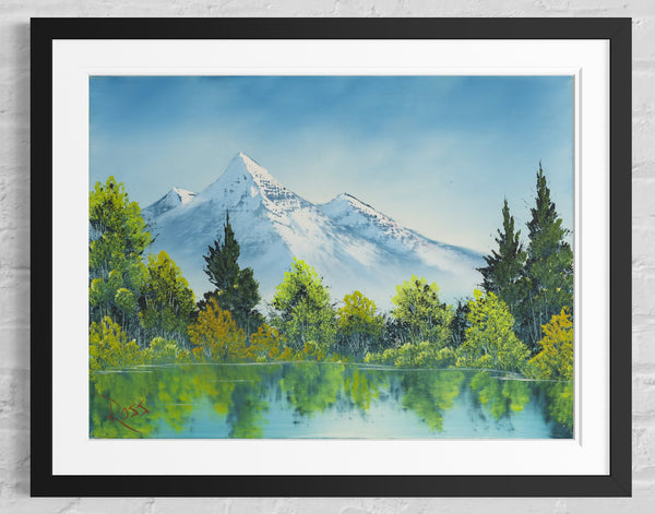 Bob Ross Painting Majestic Peaks 18x24 Signed Mountain Landscape w/ Bob Ross Inc COA