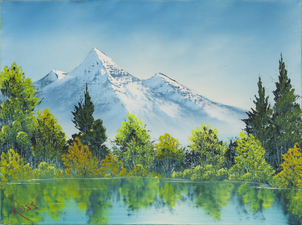 Bob Ross Painting Majestic Peaks 18x24 Signed Mountain Landscape w/ Bob Ross Inc COA