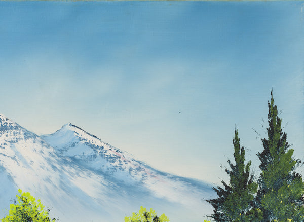 Bob Ross Painting Majestic Peaks 18x24 Signed Mountain Landscape w/ Bob Ross Inc COA