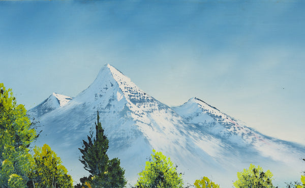 Bob Ross Painting Majestic Peaks 18x24 Signed Mountain Landscape w/ Bob Ross Inc COA