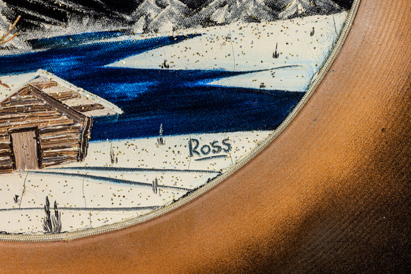 Original Bob Ross Painting Signed Oil on Velvet Inside Gold Pan