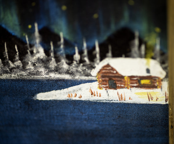 Bob Ross original 7x5 inch oil on velvet painting depicting Northern Lights, Signed and dated, with certificate of authenticity from Bob Ross Inc.
