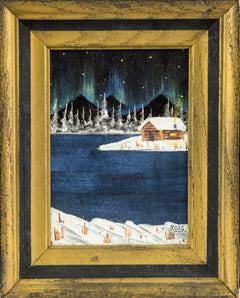 Bob Ross original 7x5 inch oil on velvet painting depicting Northern Lights, Signed and dated, with certificate of authenticity from Bob Ross Inc.
