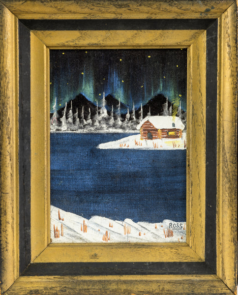 Bob Ross original 7x5 inch oil on velvet painting depicting Northern Lights, Signed and dated, with certificate of authenticity from Bob Ross Inc.
