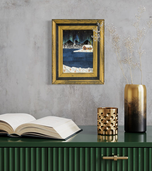 Bob Ross original 7x5 inch oil on velvet painting depicting Northern Lights, Signed and dated, with certificate of authenticity from Bob Ross Inc.
