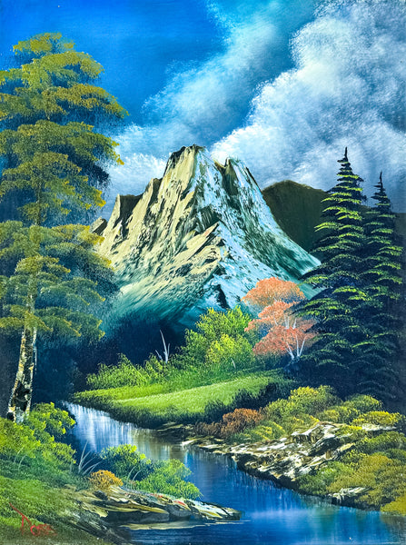 Bob Ross Signed On-Air Original Painting A Pretty Autumn Day from Season 24 Episode 5 of The Joy of Painting w/ COA