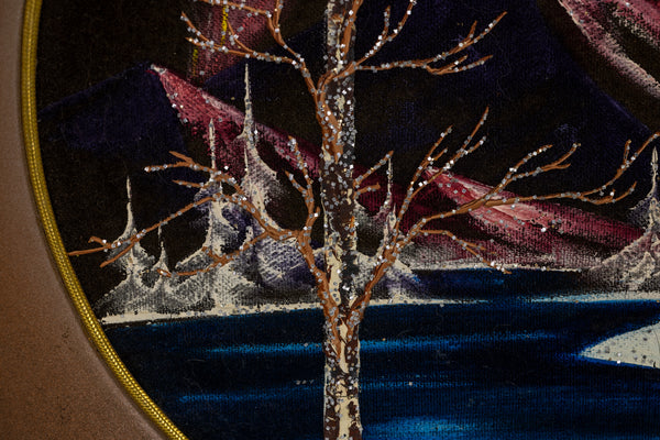 Bob Ross Original Painting on Signed Velvet inside Gold Pan