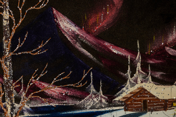 Bob Ross Original Painting on Signed Velvet inside Gold Pan