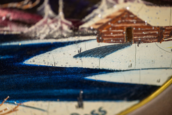 Bob Ross Original Painting on Signed Velvet inside Gold Pan