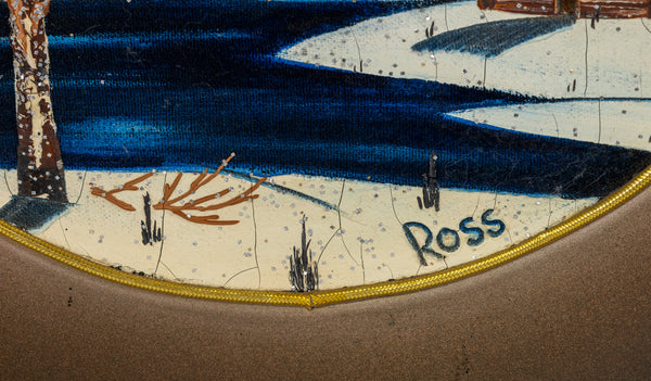 Bob Ross Original Painting on Signed Velvet inside Gold Pan