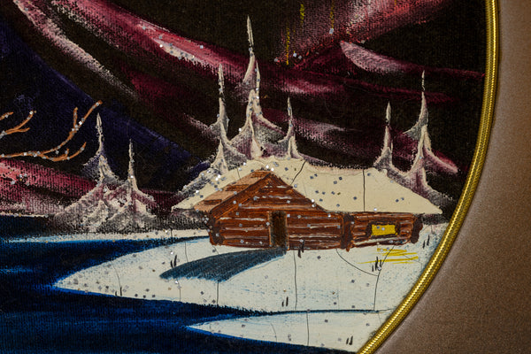 Bob Ross Original Painting on Signed Velvet inside Gold Pan
