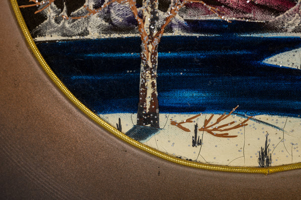 Bob Ross Original Painting on Signed Velvet inside Gold Pan