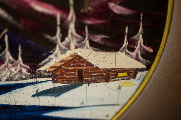 Bob Ross Original Painting on Signed Velvet inside Gold Pan