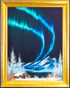 Bob Ross Signed Original Northern Lights 24” x 18” Oil on Canvas Painting with Bob Ross Inc COA