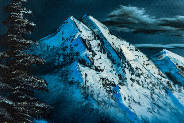 Bob Ross Signed Original Painting Nighttime Winter Mountain Scene