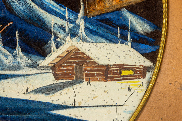 Bob Ross Authentic Original Oil on Velvet Painting inside Gold Pan Alaska Northern Lights Mountain Scene