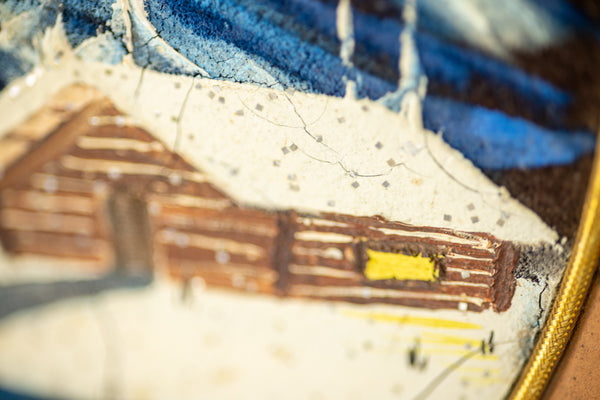 Bob Ross Authentic Original Oil on Velvet Painting inside Gold Pan Alaska Northern Lights Mountain Scene