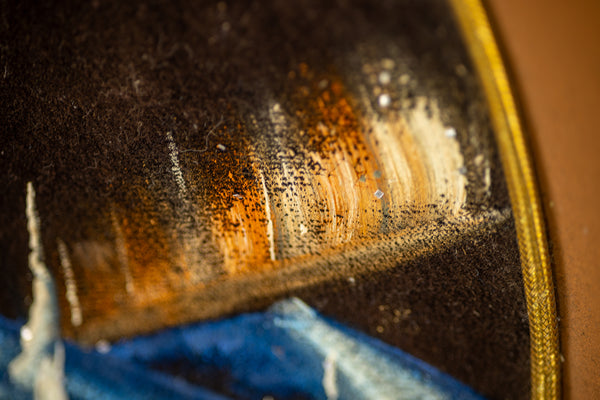 Bob Ross Authentic Original Oil on Velvet Painting inside Gold Pan Alaska Northern Lights Mountain Scene