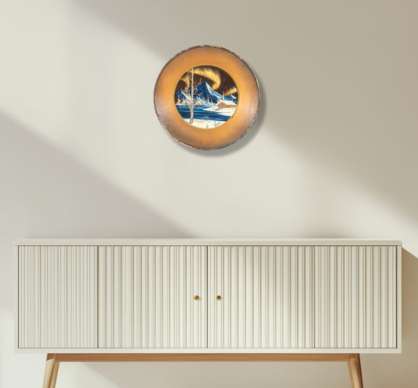 Bob Ross Authentic Original Oil on Velvet Painting inside Gold Pan Alaska Northern Lights Mountain Scene