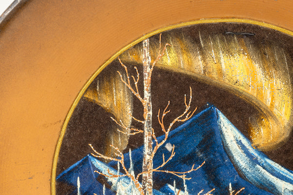 Bob Ross Authentic Original Oil on Velvet Painting inside Gold Pan Alaska Northern Lights Mountain Scene