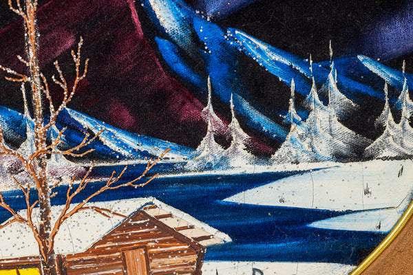 Bob Ross 1971 Original Painting on Signed Velvet inside Gold Pan
